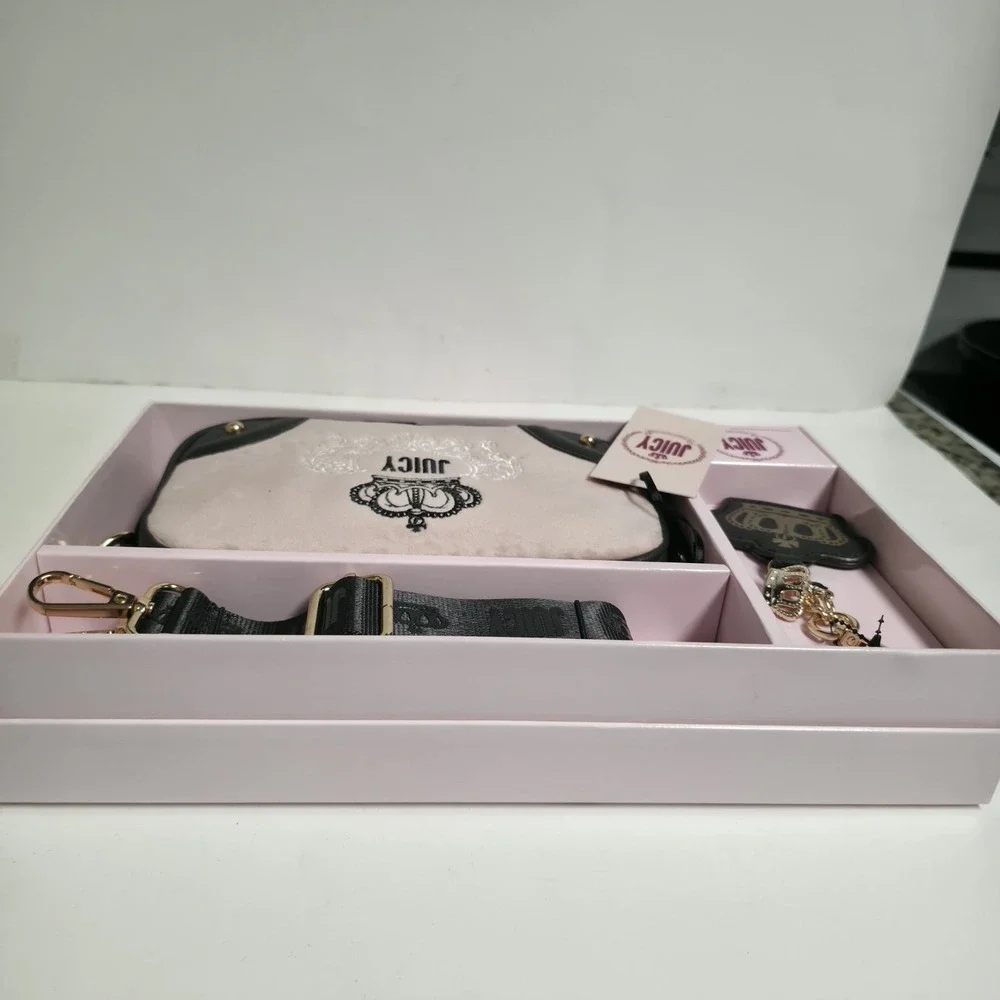 New Juicy Couture Heritage Crossbody W/ Strap & Card Case Black Gift Set Y2K